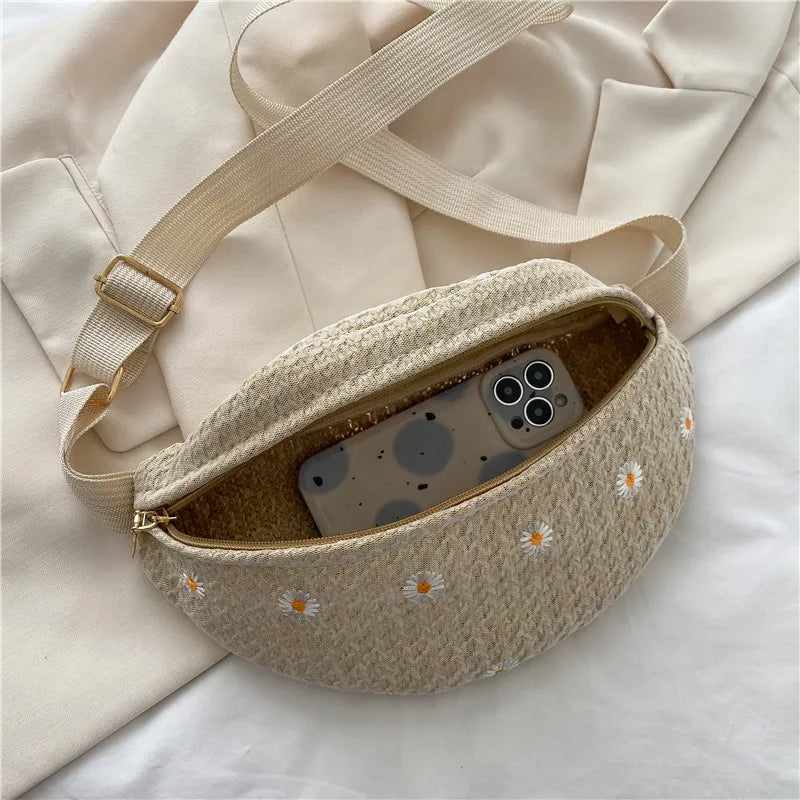 Straw Waist Pack Bag Purse Casual Pouch Travel Fanny Bag Cell Phone Pocket