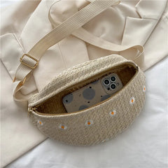 Straw Waist Pack Bag Purse Casual Pouch Travel Fanny Bag Cell Phone Pocket