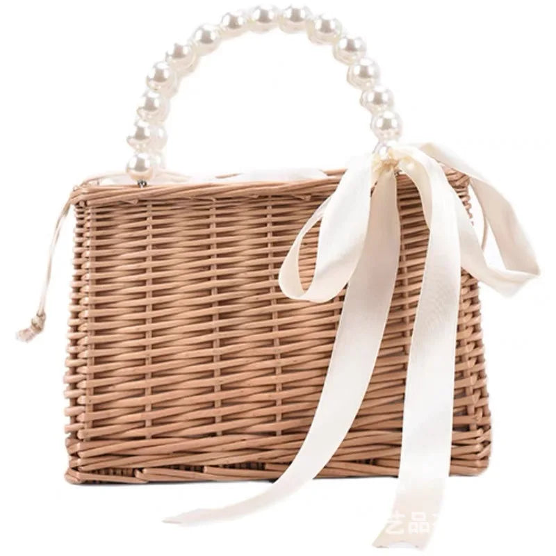 Square Rattan Shoulder Bag for Women Summer Small Totes Bag