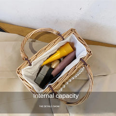Square Rattan Shoulder Bag for Women Summer Small Totes Bag