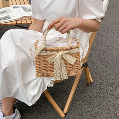Square Rattan Shoulder Bag for Women Summer Small Totes Bag
