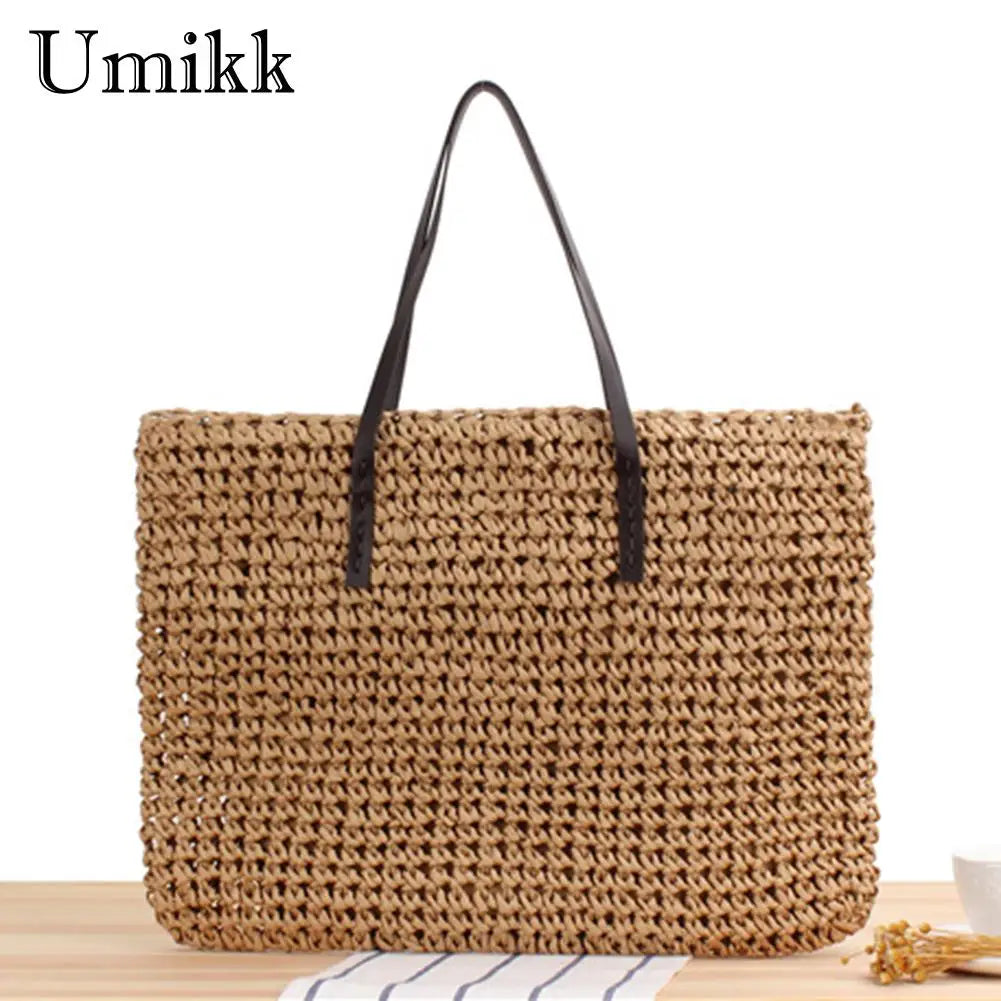 Straw Beach Bag Rattan Woven Shoulder Bag Vintage Handbag Bag