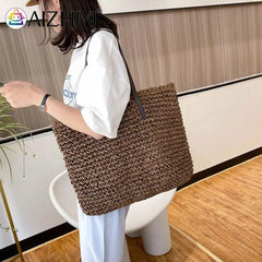 Vintage Rattan Woven Straw Beach Bag Large Capacity