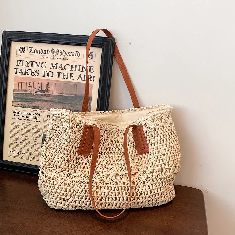 Vintage Woven Shoulder Bag Straw Beach Bohemian Summer Vacation