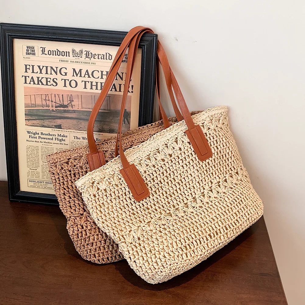 Vintage Woven Shoulder Bag Bohemian Summer Vacation Shopping Pouch