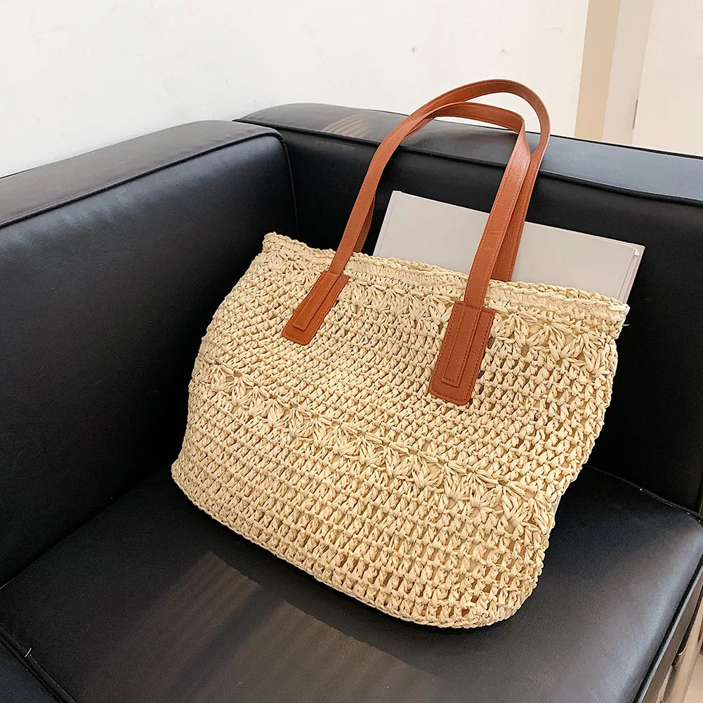 Vintage Woven Shoulder Bag Straw Beach Bohemian Summer Vacation