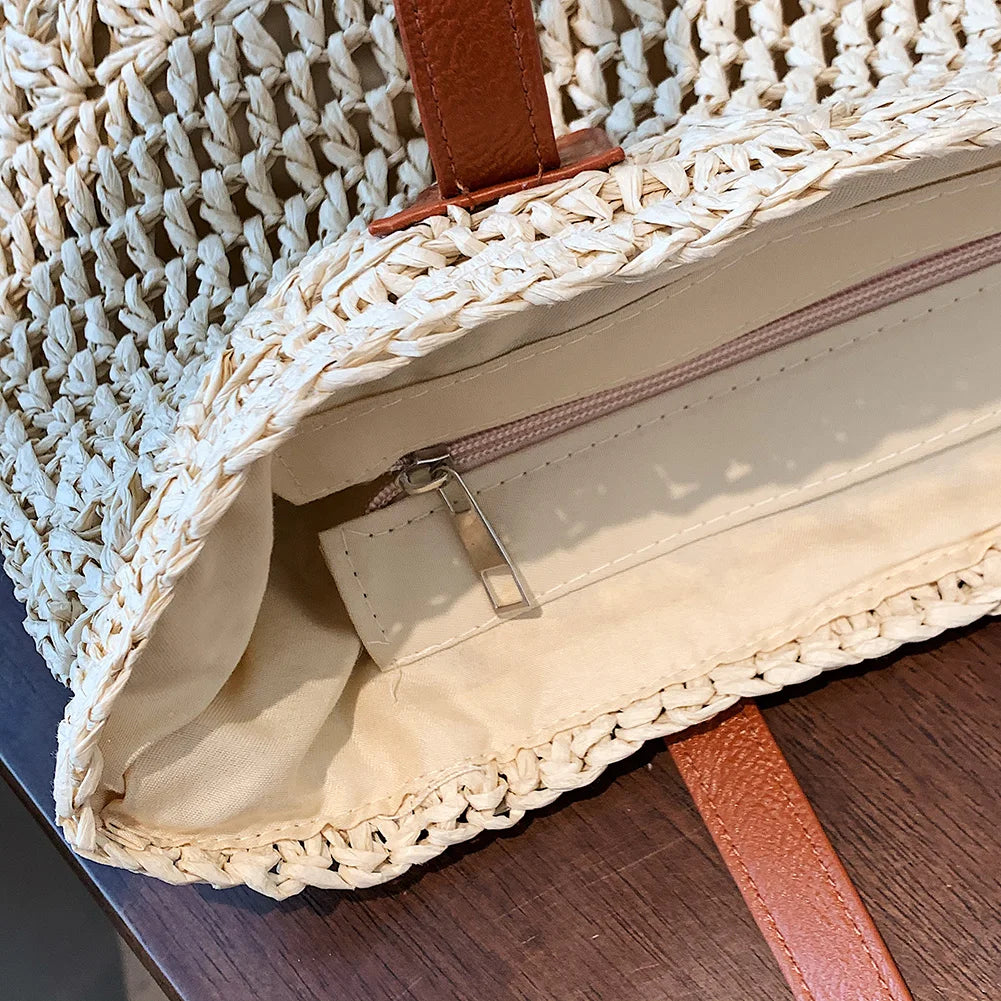 Vintage Woven Shoulder Bag Bohemian Summer Vacation Shopping Pouch