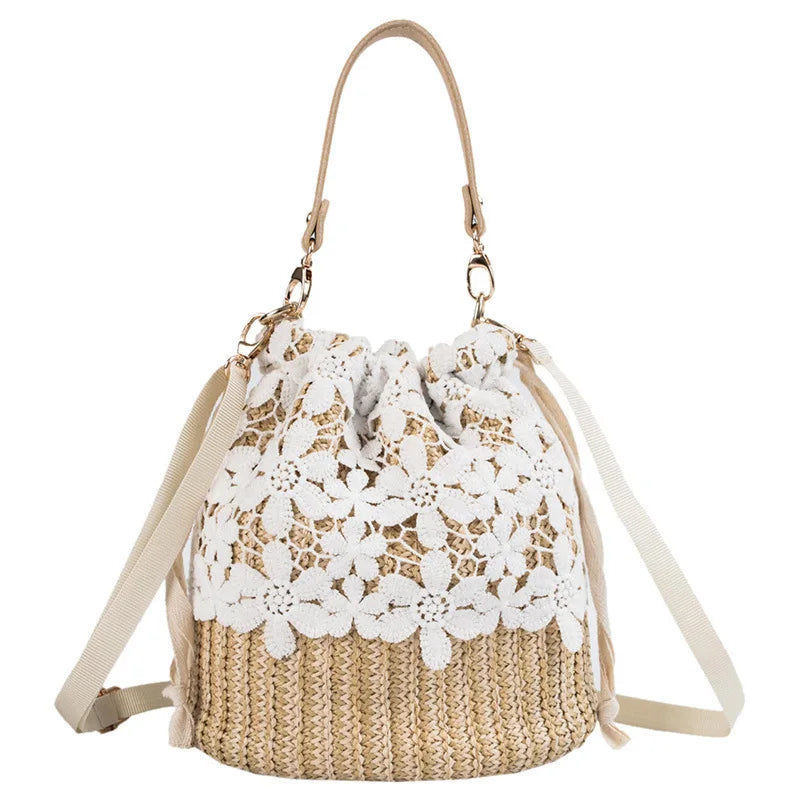 Straw Beach Bag Vintage Woven Raffia Circle Rattan Bohemian Summer Vacation Bag