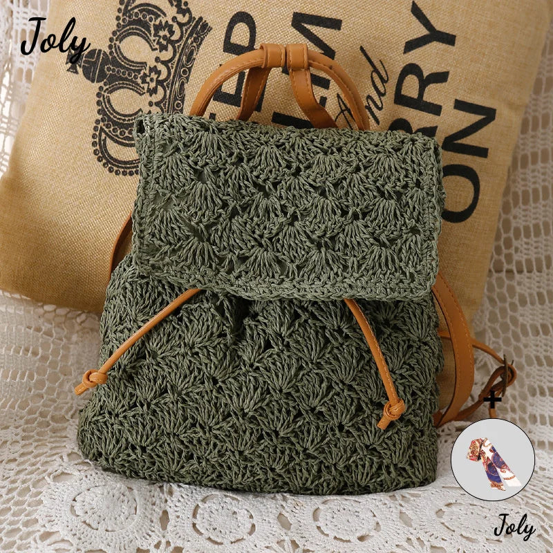 Women's Straw Beach Hollow Out Backpack - Female Capacity