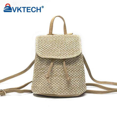 Straw Beach Shoulder Backpack Summer Woven Leather Purse