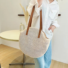 Straw Beach Women Handbag Woven Boho Vintage Summer Shoulder Top-Handle Bag