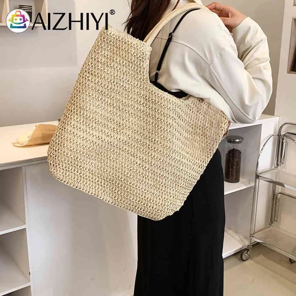 Straw Beach Women Shoulder Handbag Woven Boho Summer Tote Bag