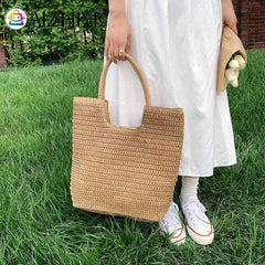 Straw Beach Women Shoulder Handbag Woven Boho Summer Tote Bag