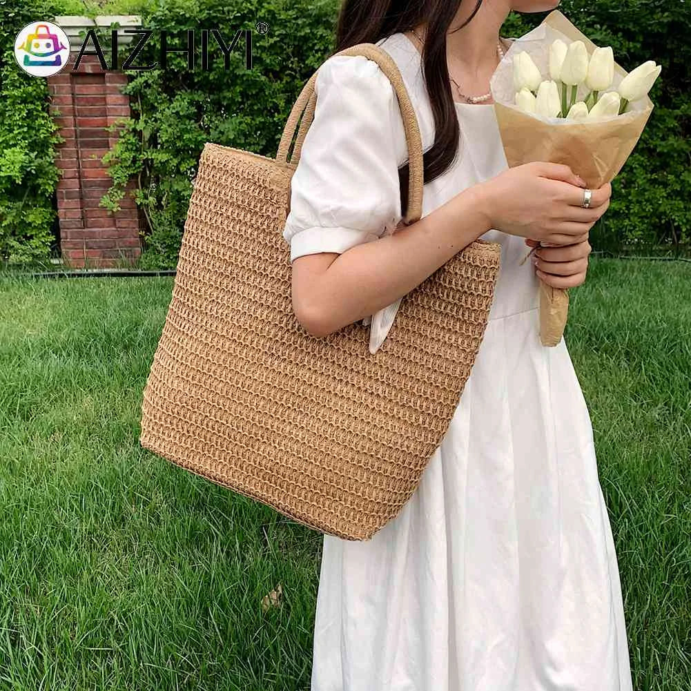 Straw Beach Women Shoulder Handbag Woven Boho Summer Tote Bag