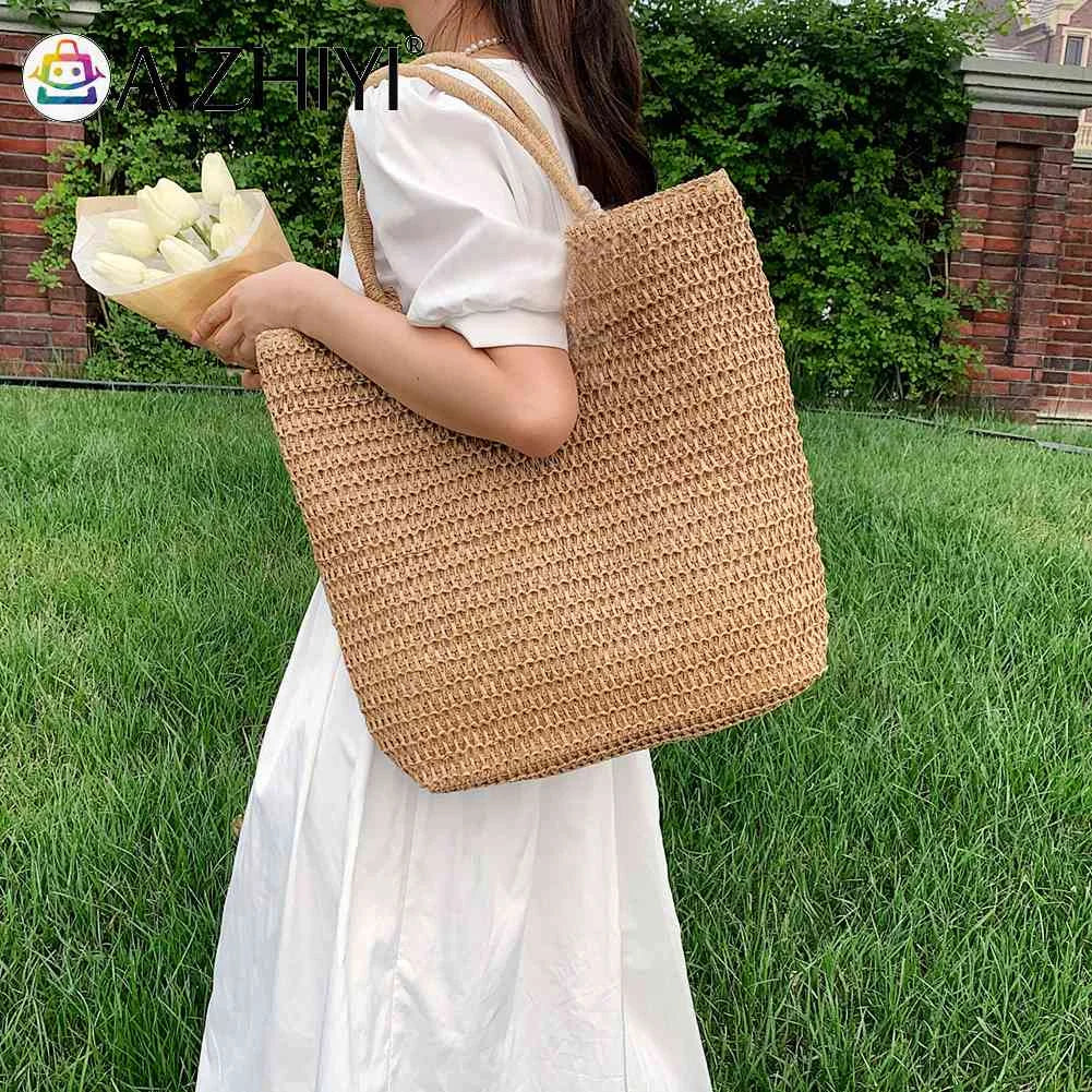 Straw Beach Women Shoulder Handbag Woven Boho Summer Tote Bag