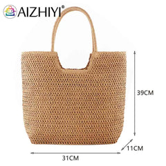 Straw Beach Women Shoulder Handbag Woven Boho Summer Tote Bag