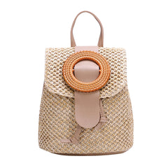 Straw Bucket Backpack Drawstring Travel Shoulder Schoolbags
