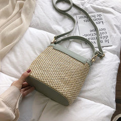 Straw Bucket Bags Women Crossbody Travel Purses Lady Summer
