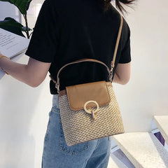 Straw Bucket Bags Women Crossbody Travel Purses Lady Summer
