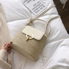 Straw Bucket Bags Women Crossbody Travel Purses Lady Summer
