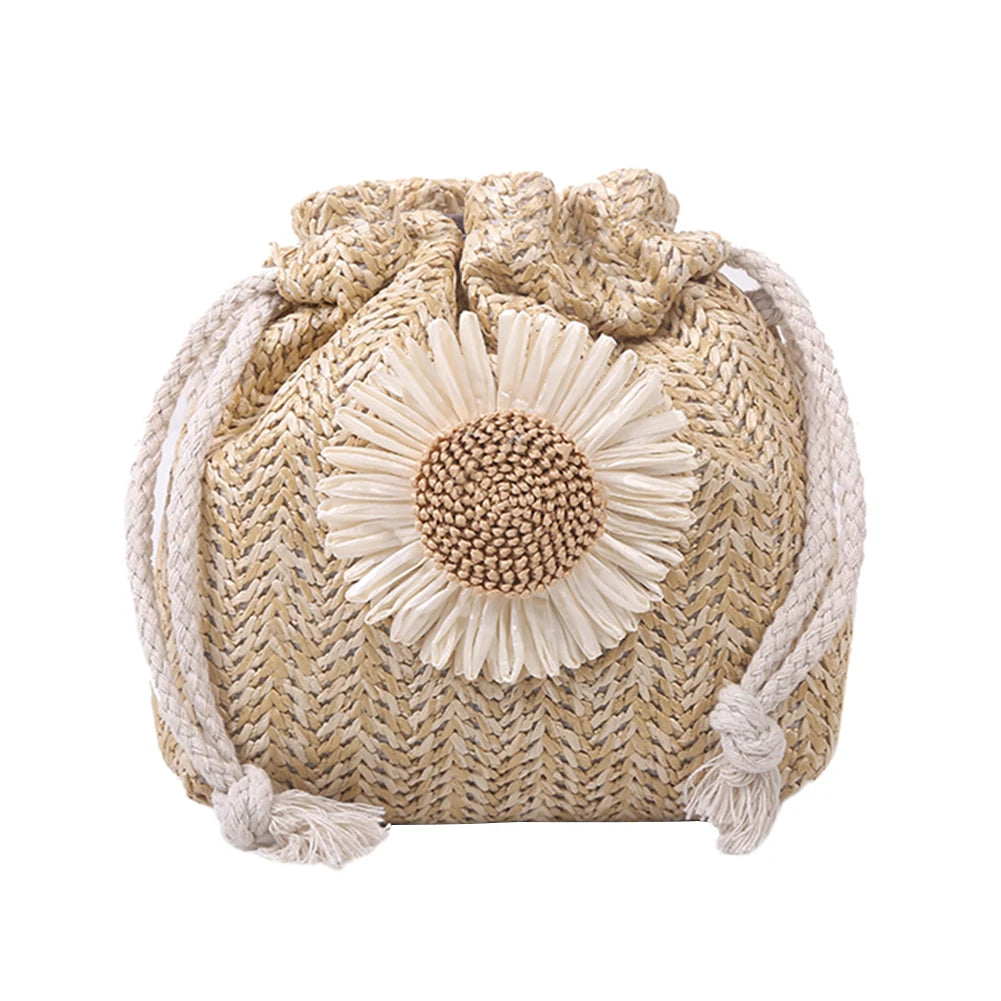 Straw Bucket Shoulder Bag Rattan Woven Crossbody Purse