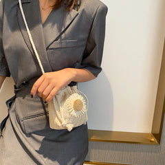 Straw Bucket Shoulder Bag Rattan Woven Crossbody Purse