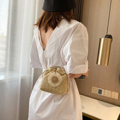 Straw Bucket Shoulder Bag Rattan Woven Crossbody Purse
