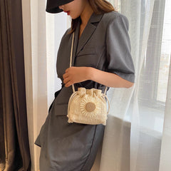 Straw Bucket Shoulder Bag Rattan Woven Crossbody Purse