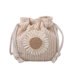 Straw Bucket Shoulder Bag Rattan Woven Crossbody Purse