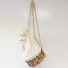 Straw Canvas Shoulder Bag Drawstring Rattan Handbag