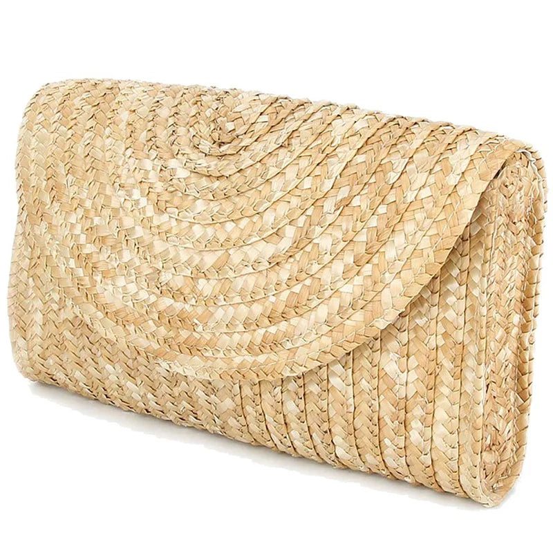 Brown Straw Clutch Purse for Women Wedding Envelope Wallet