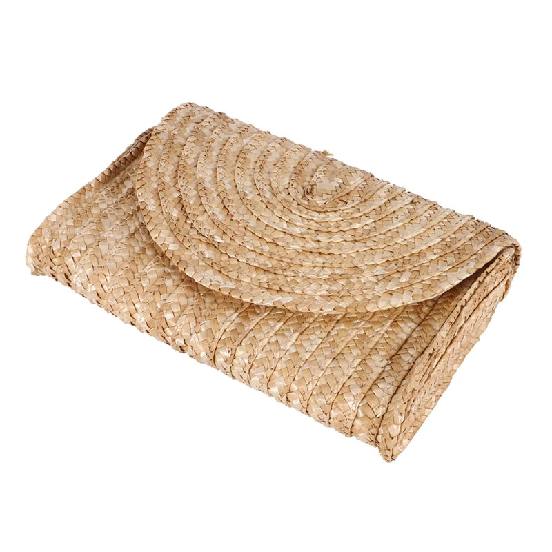 Brown Straw Clutch Purse for Women Wedding Envelope Wallet