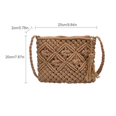 Straw Hand Woven Bag Clutch Beach Shoulder Bags Vintage Cotton Tassel