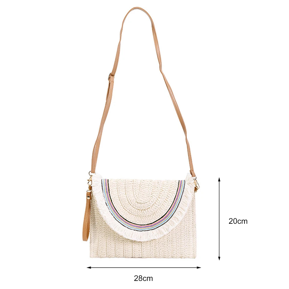 Summer Straw Handbag Boho Clutch Bag Women Woven Shoulder Crossbody Beach Bag