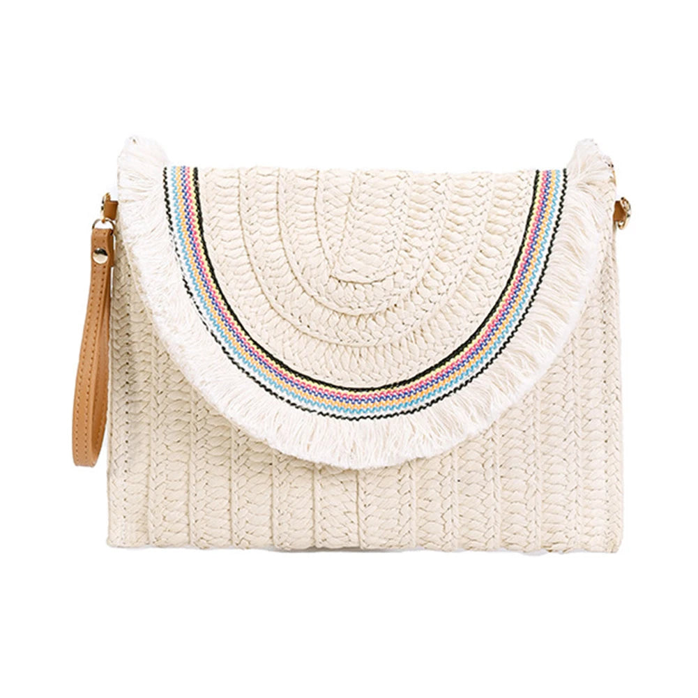 Summer Straw Handbag Boho Clutch Bag Women Woven Shoulder Crossbody Beach Bag