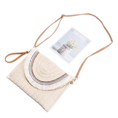 Summer Straw Handbag Boho Clutch Bag Women Woven Shoulder Crossbody Beach Bag