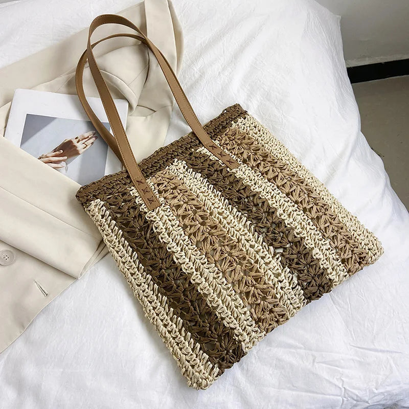 Straw Handbag Women Beach Shoulder Bag Tote Seaside Vacation Bags