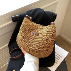 Straw Knitted Purses and Handbags Women Shoulder Bags Straw Woven Side Bag