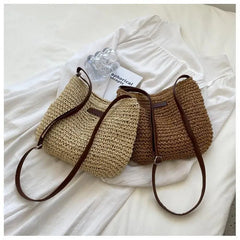 Straw Knitted Purses and Handbags Women Shoulder Bags Straw Woven Side Bag