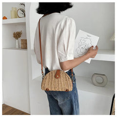 Straw Mini Messenger Bag With PU Hasp Women Summer Beach Bag Retro Purse Handbag