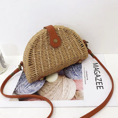 Straw Mini Messenger Bag With PU Hasp Women Summer Beach Bag Retro Purse Handbag