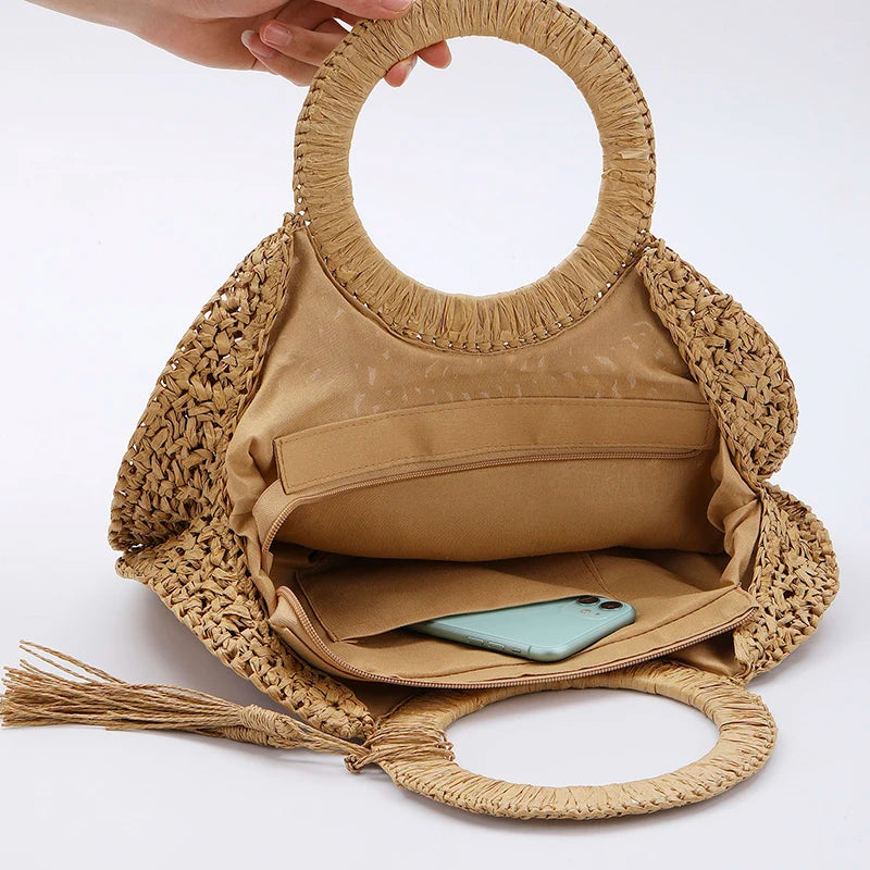Straw Rattan Women's Bag Large Capacity Travel Casual Handbag