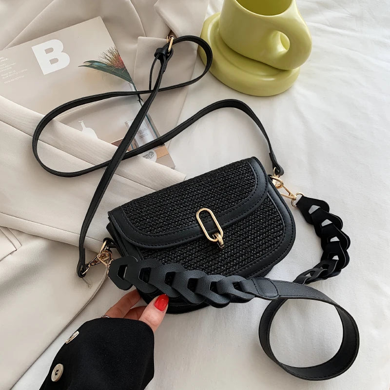 Straw Saddle Crossbody Bags for Women Lady Travel Purses Handbags