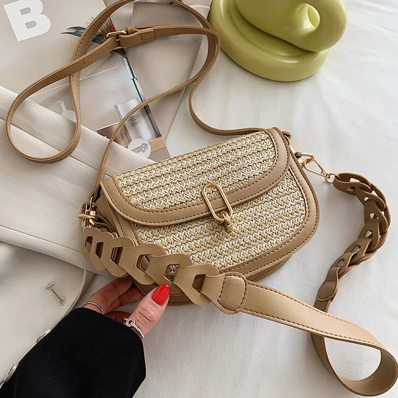 Straw Saddle Crossbody Bags for Women Lady Travel Purses Handbags