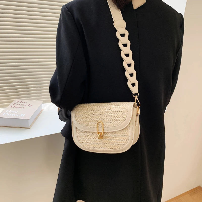 Straw Saddle Crossbody Bags for Women Lady Travel Purses Handbags