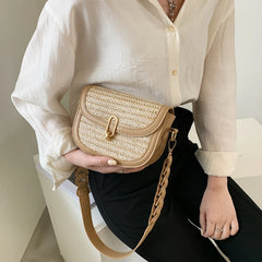 Straw Saddle Crossbody Bags for Women Lady Travel Purses Handbags