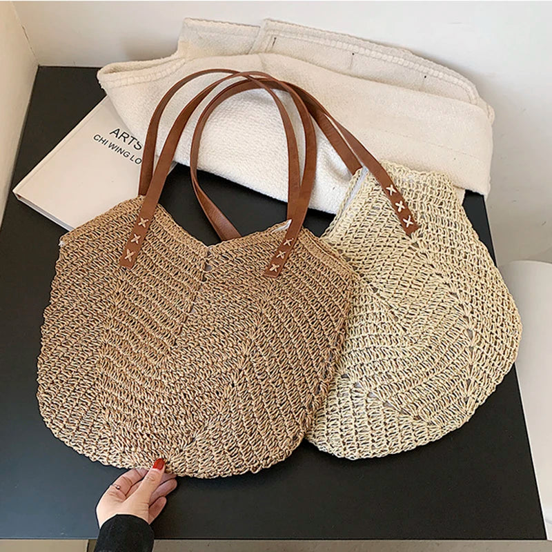 Straw Shopper Summer Bag Casual Large Capacity Hollow Woven Women Beach Tote
