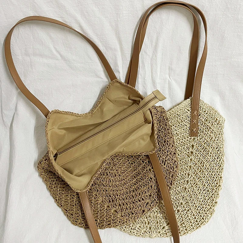 Straw Shopper Summer Bag Casual Large Capacity Hollow Woven Women Beach Tote