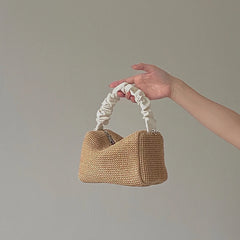 Straw Shoulder Bag Women Casual Purse Handbags Vintage Weave Frilled Handle