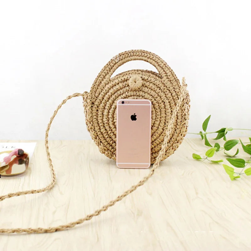 Straw Shoulder Bags Women Vintage Holiday Beach Bag Ladies Circular Handbags